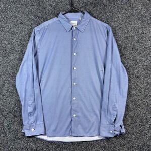 Stitch Note Mens Blue White Geometric Micro Print Button Down Shirt Large